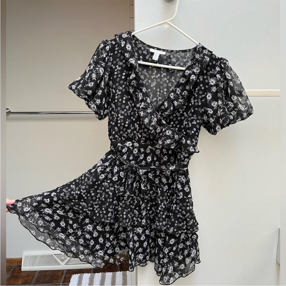 Topshop Floral Black Dress (Size 4 Petite)